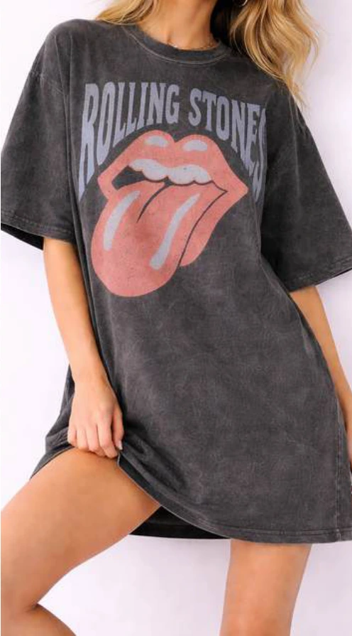 Rolling Stones charcoal sleep shirt with tongue artwork.